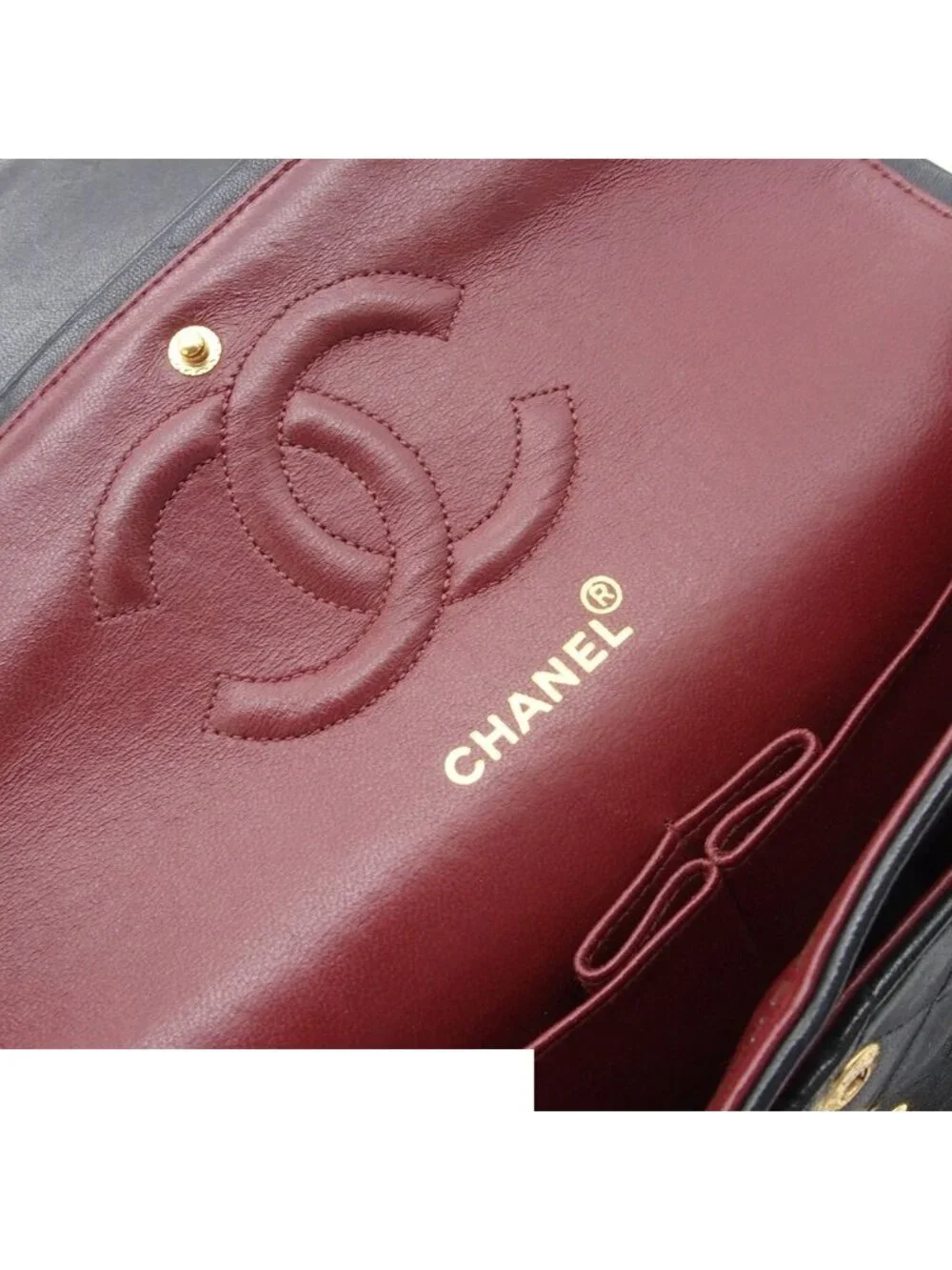 Chanel Shoulder Bag Quilted Double Flap Chain 25 Black Gold Lambskin